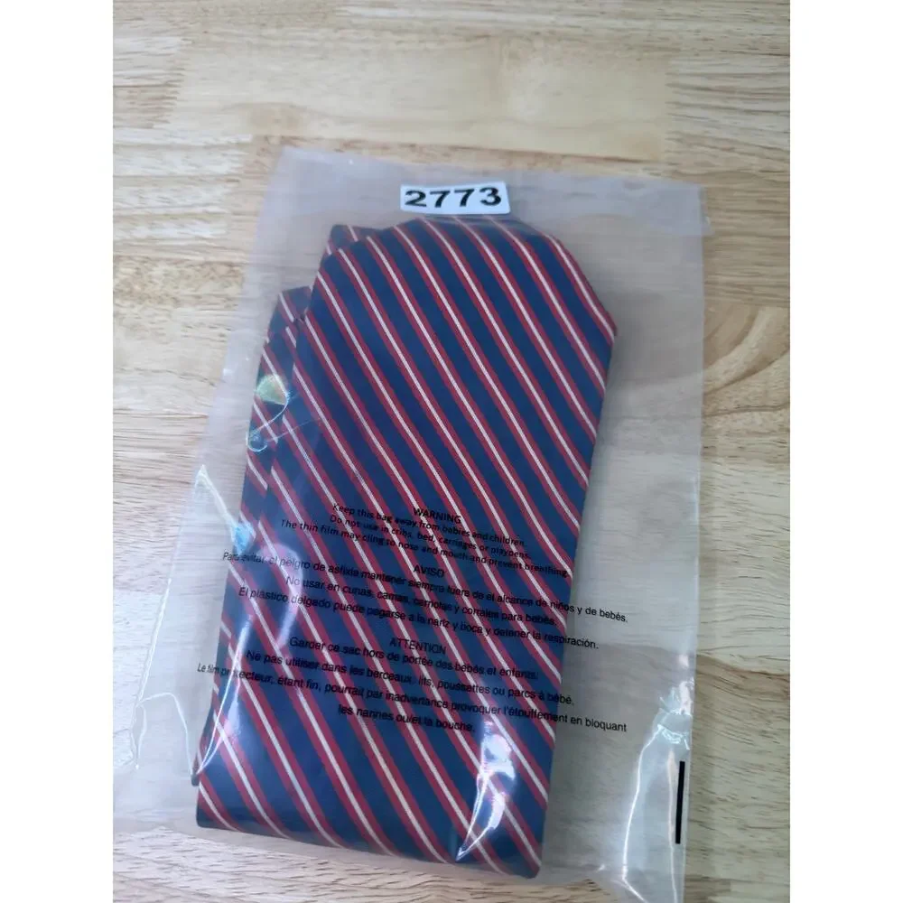Hickey Freeman Men's Silk Neck Tie Navy Blue Red Silver Stripes